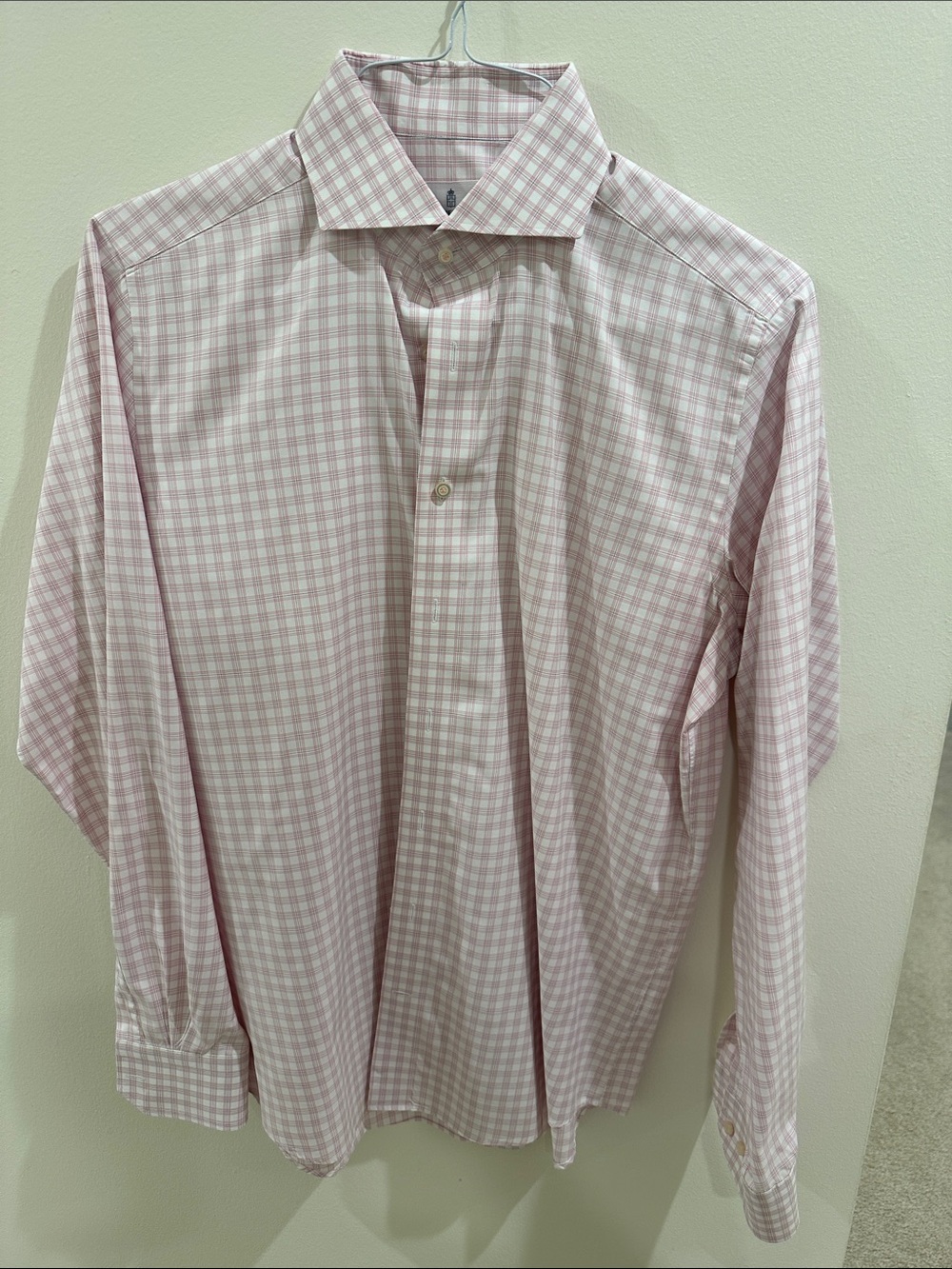 Men's Light Pink Check Dress Shirt - Classic Spread Collar